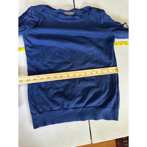 Banana Republic Womens 100% Merino Wool Tie Up Cut Out Sleeve Blue Sweater Small - Picture 6 of 7